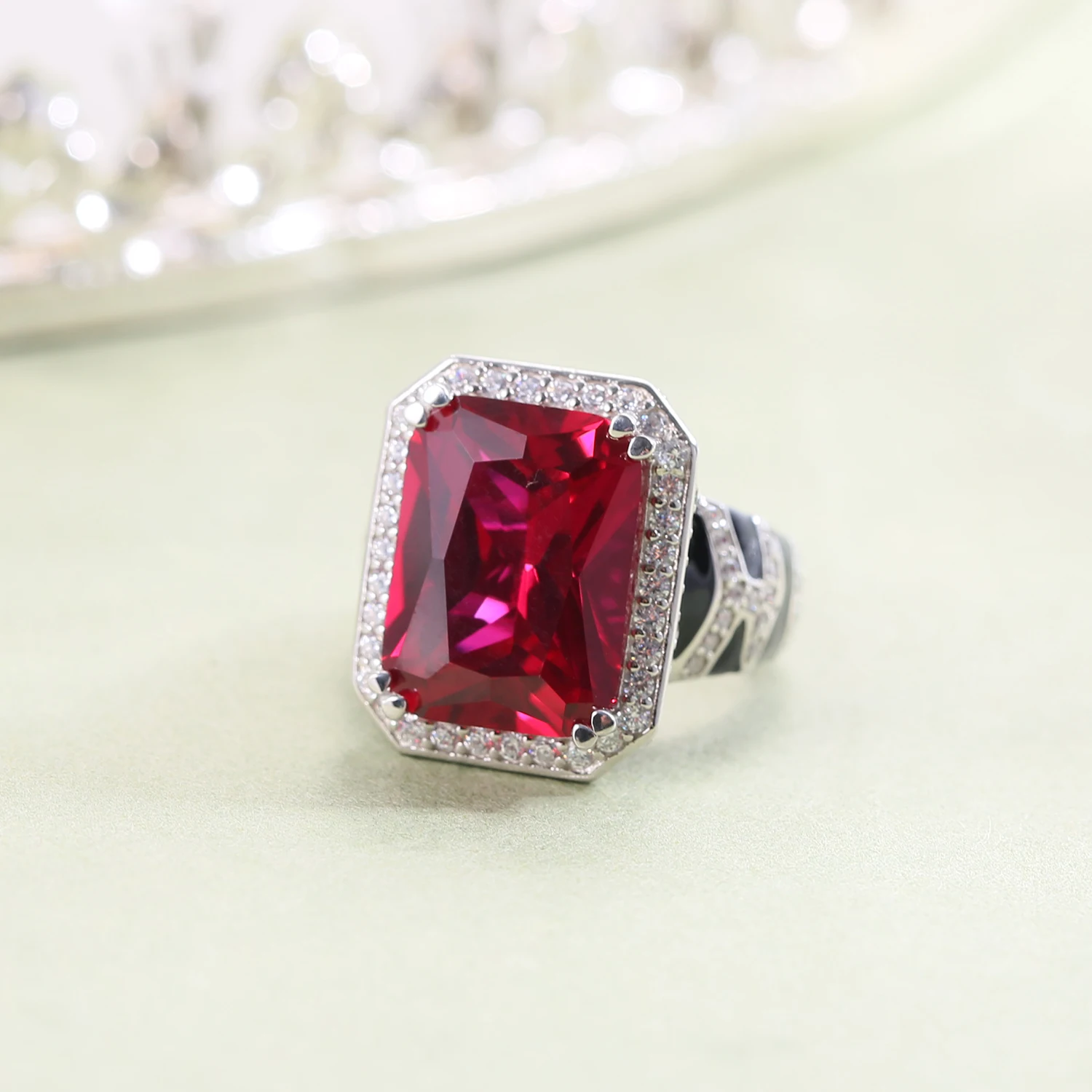 

GEM'S BEAUTY Square Cut Ruby Antique Bride Engagement Ring 925 Sterling Silver Women Gem Ring 2023 New Vintage Ring Jewelry Gift