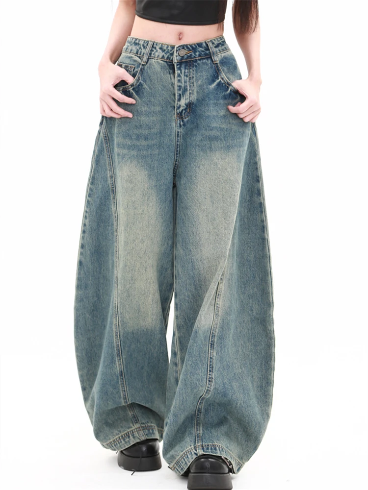 

Women's High Waisted Loose Wide Leg Blue Jeans Personalized Trousers Cool Girl Casual Bottoms Female Summer Street Pants