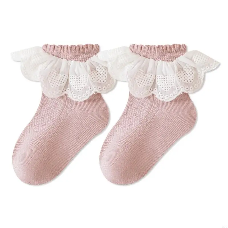  4 Pair Childrens Airy Mesh Socks Delicate Lace Edges Ankle Socks Breathable