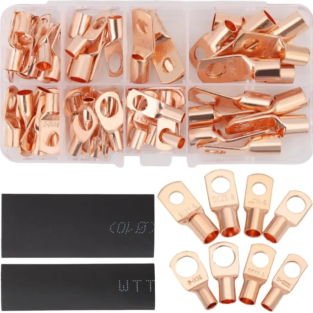 140 PCS Copper Wire Lug Kit Terminal Connectors AWG12 to AWG4, Battery Cable Lug Ends for  Home Appliances, Distribution Boxes