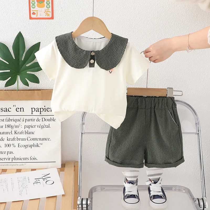 جديد الصيف طفل الفتيات الملابس دعوى الأطفال تي شيرت السراويل 2 قطعة/مجموعة ملابس الاطفال طفل أزياء عارضة زي ملابس الرضع #3