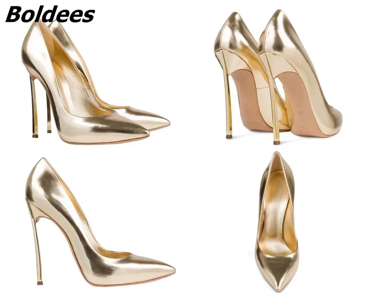 

Boldees Sexy Women Stilettos Pointed Toe Shoes Fancy Metal Thin Heel Work Pumps Girls Slip on High Heels Nightclub Dress Shoes