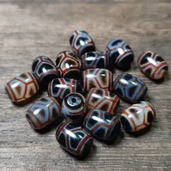2Pcs/Lot Tibetan Tortoise Shell Tiger Totem Totem 14*10mm Black/White/Orange Agate Dzi Beads Men's&Women's Jewelry DIY