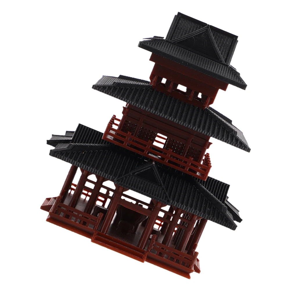 

Micro Landscape Fish Tank Accessory Miniature Asian Garden Figurine Stilt House Rockery LED Light for Home Office Garden