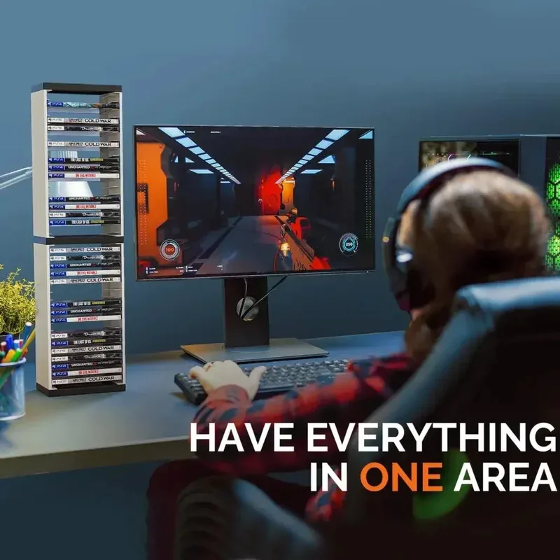 Double-Layer Disc Holder for PS5/PS4/Switch/Xbox - Compact Shelf Organizes 24+ Game Cases