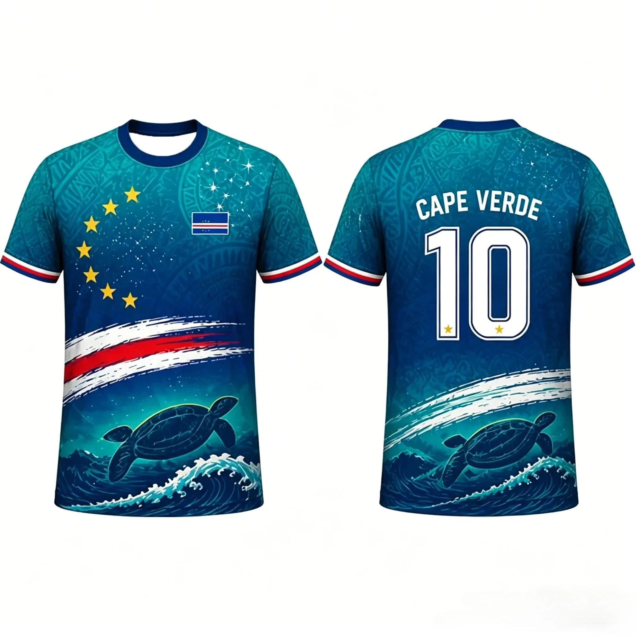 Cape Verde football jersey, 3D tropical print, suitable for both children and adults, perfect for training, fitness and running.