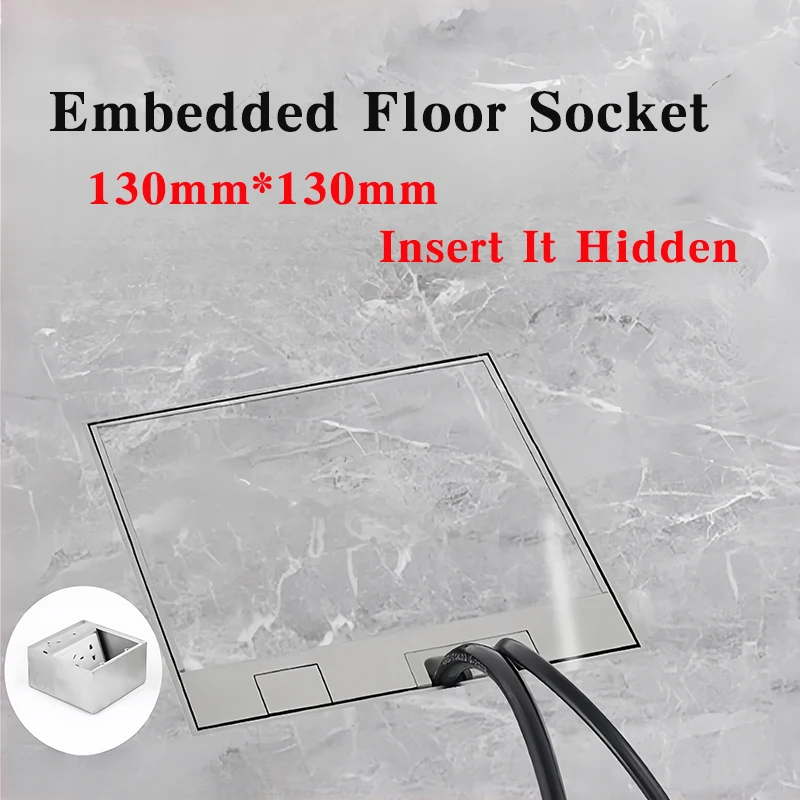 130mm*130mm Embedded Floor Socket Underground EU/FR/BR/IL/IT/Korea/US Metal Panel Stainless Steel Outlet Built In Socket Box