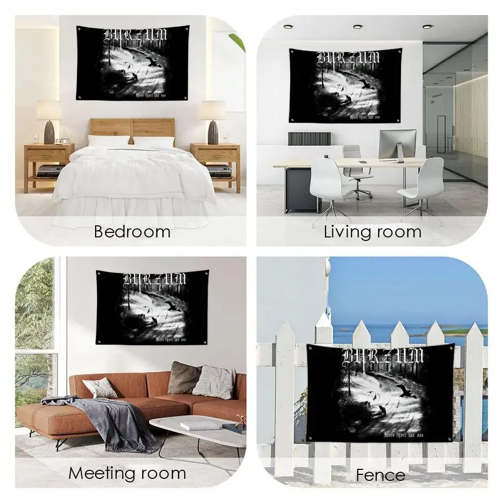 B-Burzums Black Heavy Metal Flags Custom Wall Hanging Background Art Banner for Bedroom Home Living Room Outdoor Decor