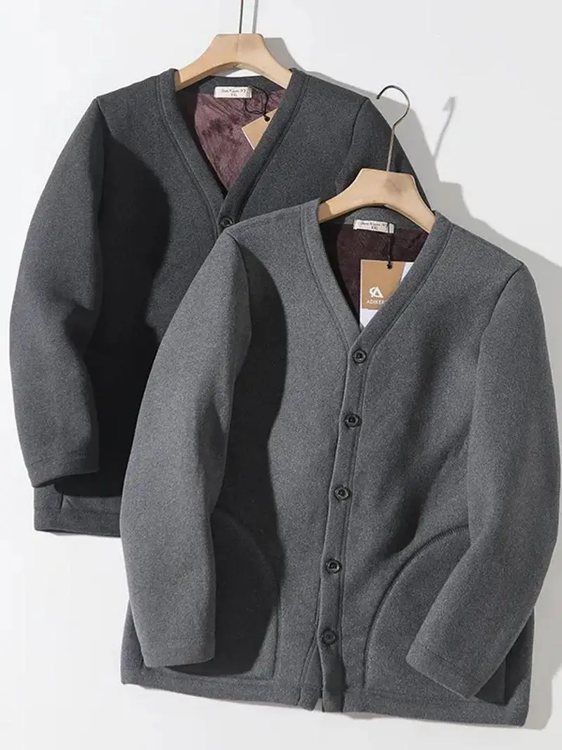 

Thiened Fce Autumn Winter V-ne Open Cardigan Jaet Men's Loose Casual Warm Outerwear Faionable Urban Sle Long Sve