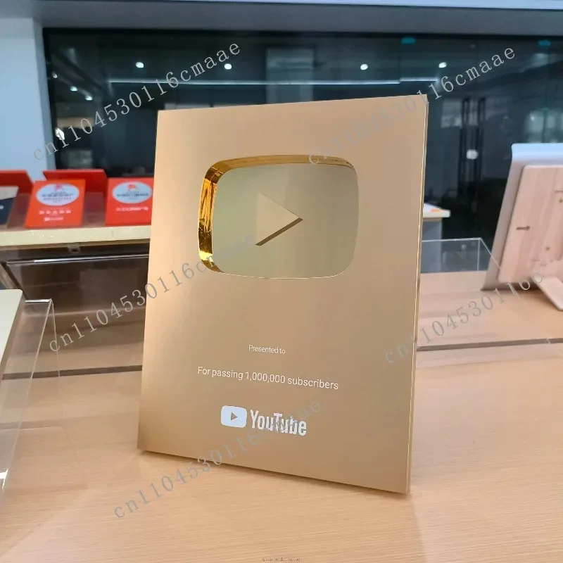 100K Subscribers YouTube Silver Play Button Award Personalized Creator Milestone Plaque Desk Display