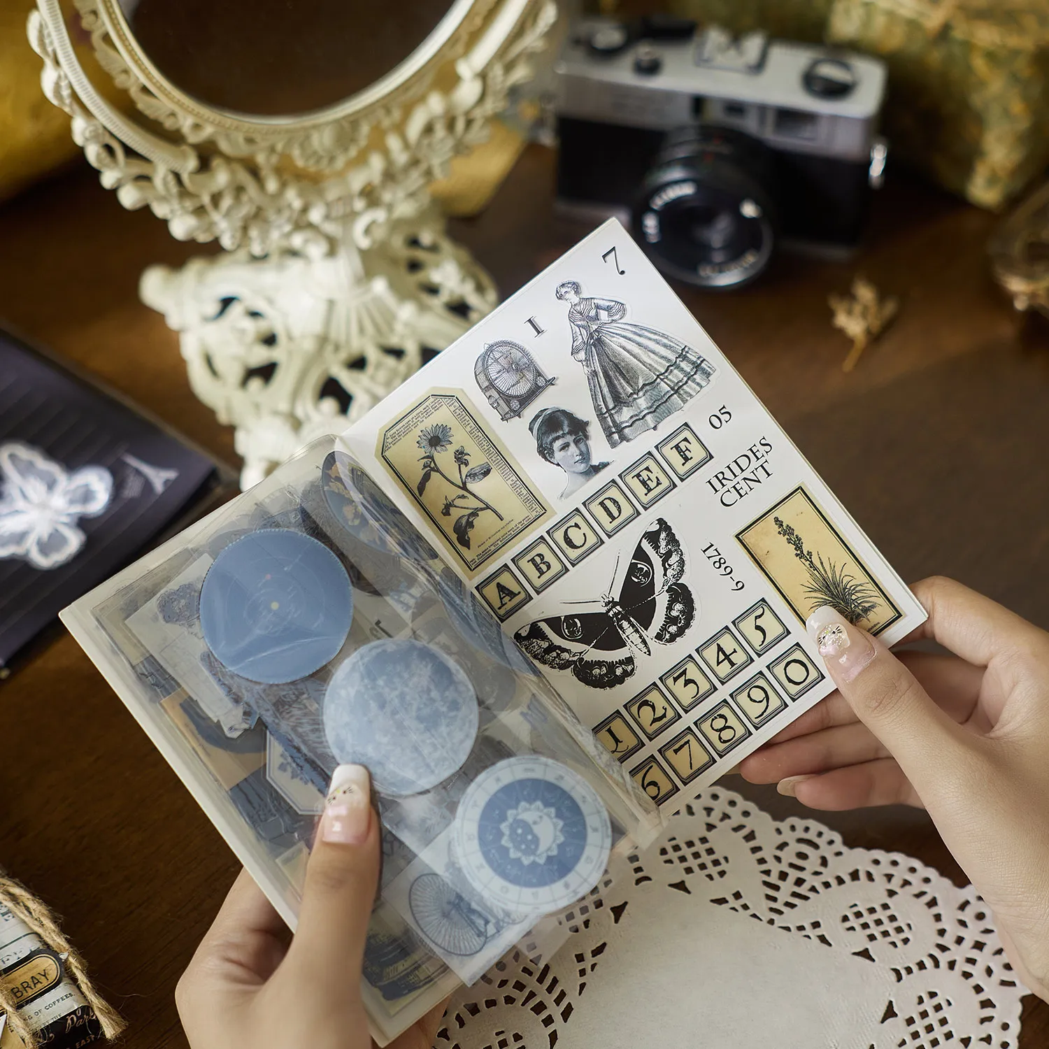 JIANQI 20sheets Vintage Cute Sticker Book Girl Decorative Stickers PET Material Scrapbooking Label Diary Stationery Album image 3