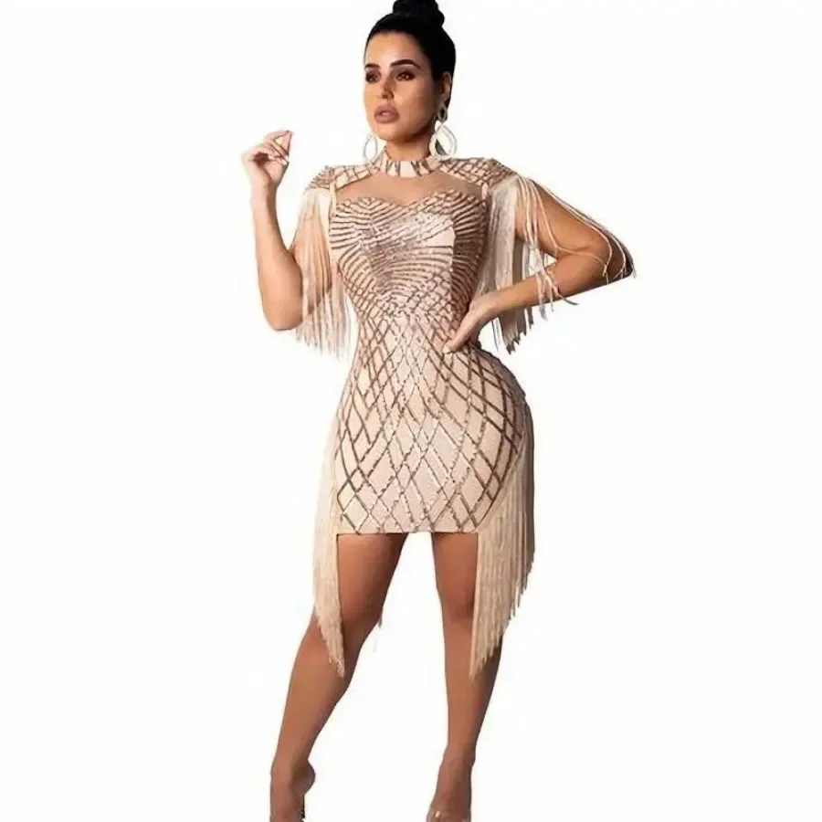 Women's Clothing Summer With  Mesh Sequins Bodycon Birthday For Women Sexy Evening Night Club Party Dresses Vestido