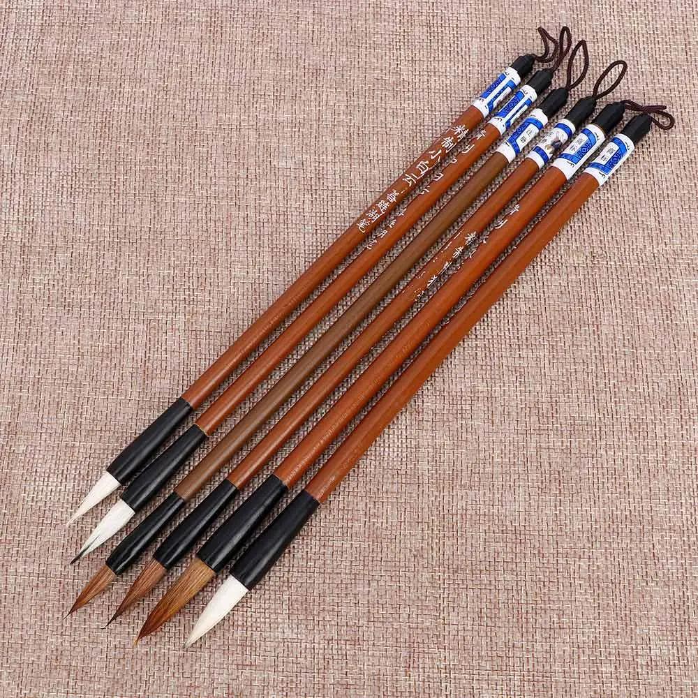 

6pcs/Set Bamboo Calligraphy Wrinting Brush Writing Brush Traditional Chinese Calligraphy Wolf's Hair Practice Writing Brush