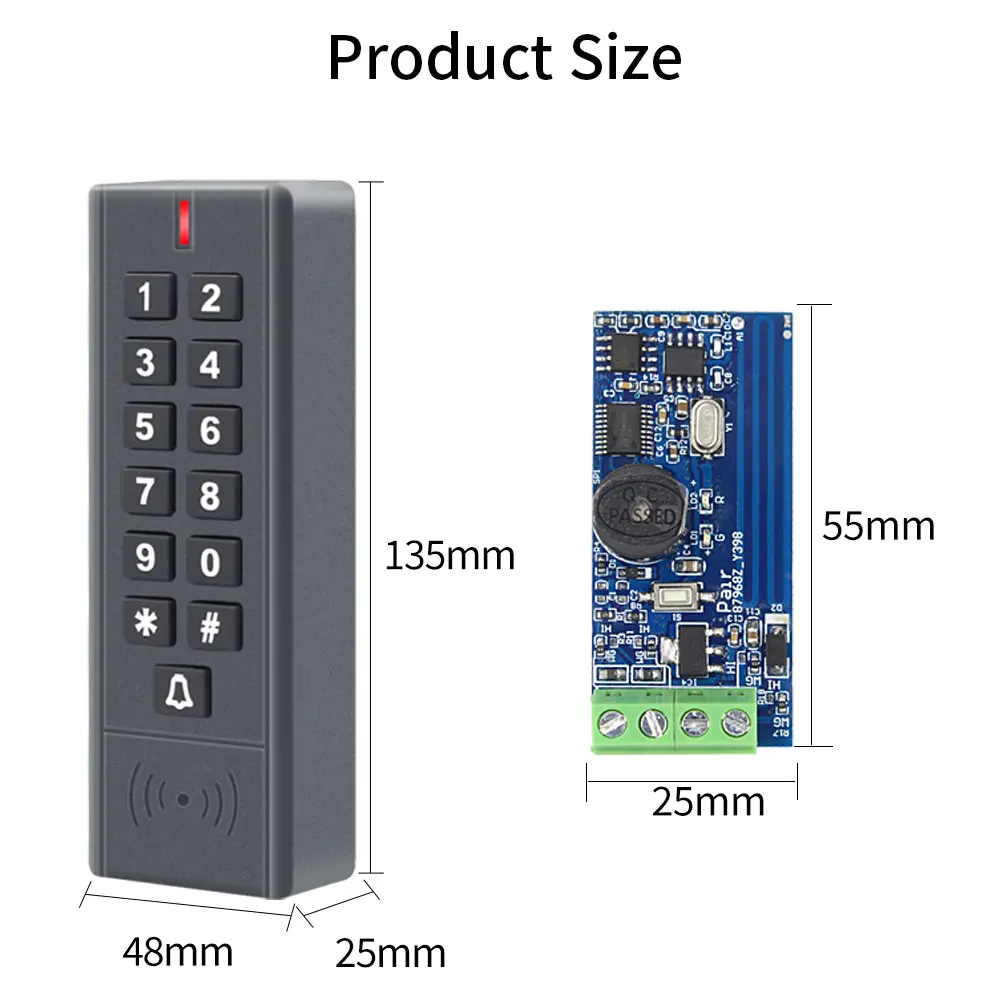 Imagem -06 - Wireless Access Control Teclado Wiegand Card Reader Receiver Roll-code Network Access Control Board com Função de Campainha 433mhz