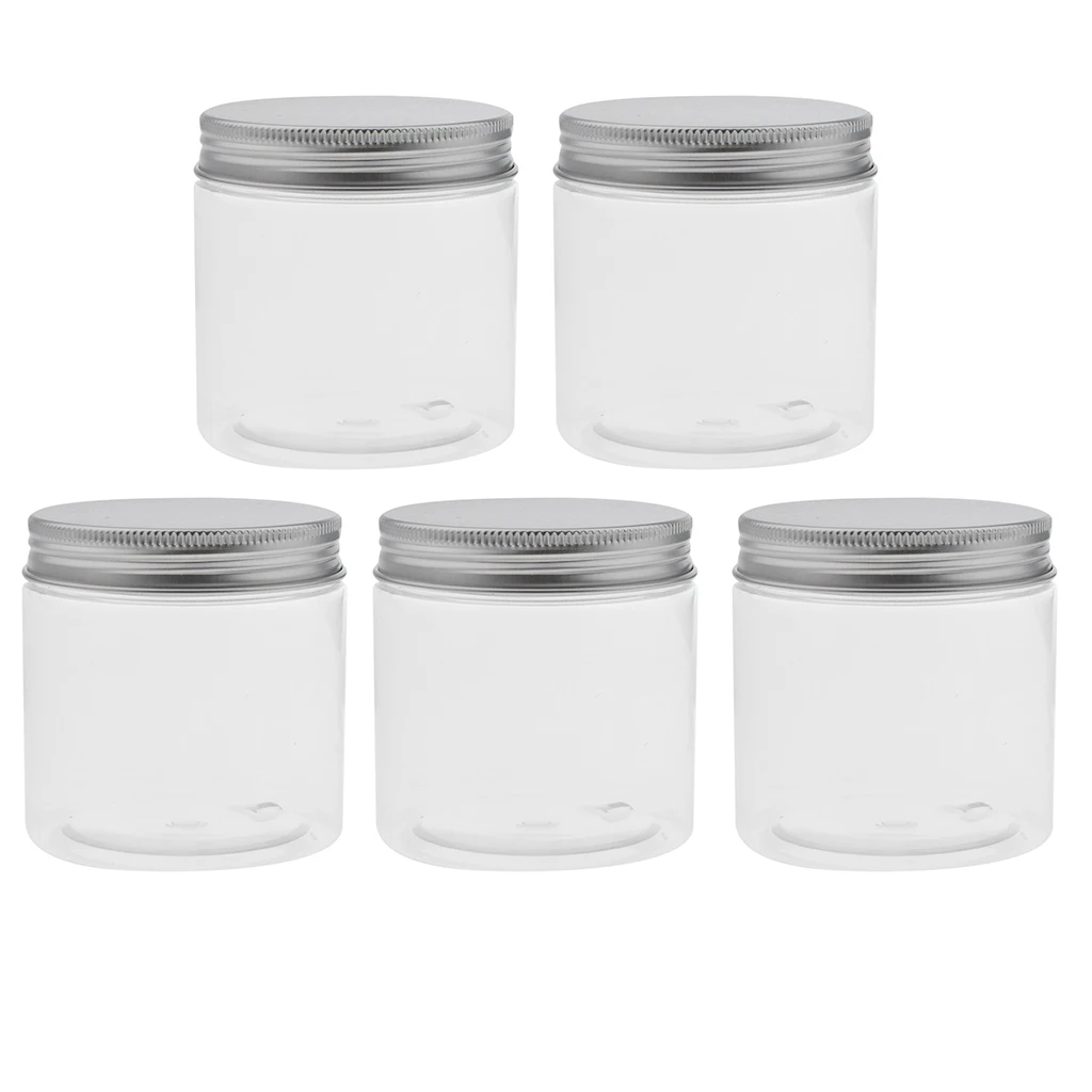 5PCS 200ML Aluminum Cap Clear Plastic Cosmetic Can Tin Pot Jar Container Empty Refillable Bottles