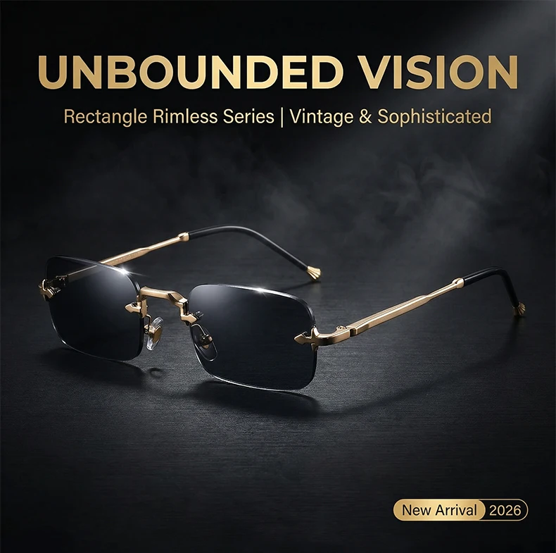 Kleine Rahmen Rechteck Randlose Punk Sonnenbrille Männer 2025, Luxus Marke Vintage Metall Sonnenbrille Für Männliche Klassische Shades UV400 – Detail 2