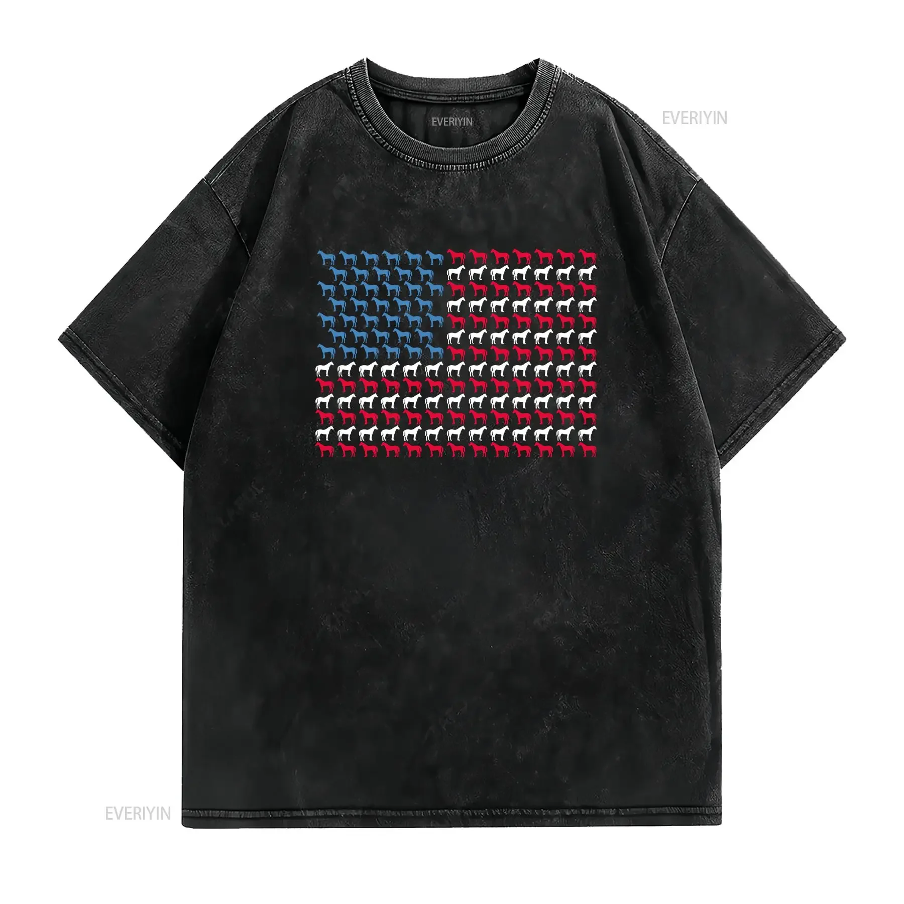 Womens USA Flag 4th of July Draft Horse T shirt vintage Washed Unisex Stylish Versatile Breathable homme fashion