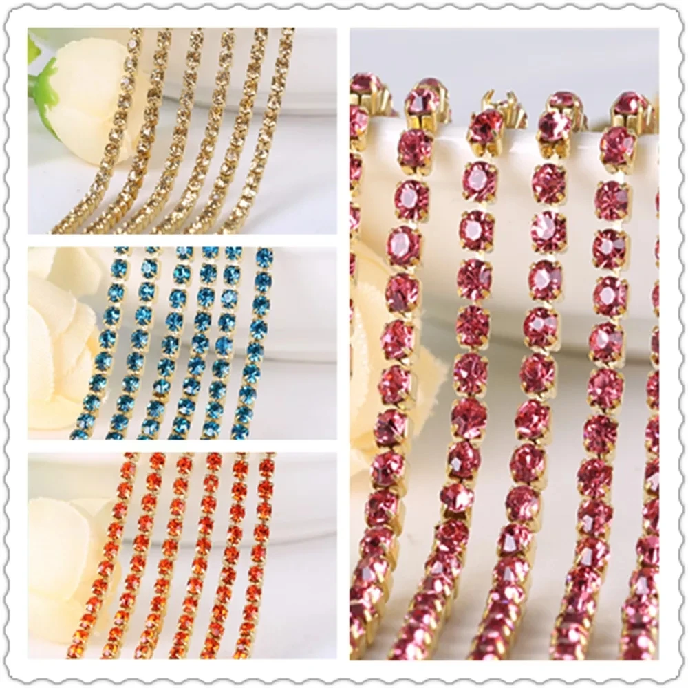 1/5/10/Yards DIY Rhinestone Chain Denim Gold Bottom Seam Rhinestones For Clothing Decoration Shoes Bag Making