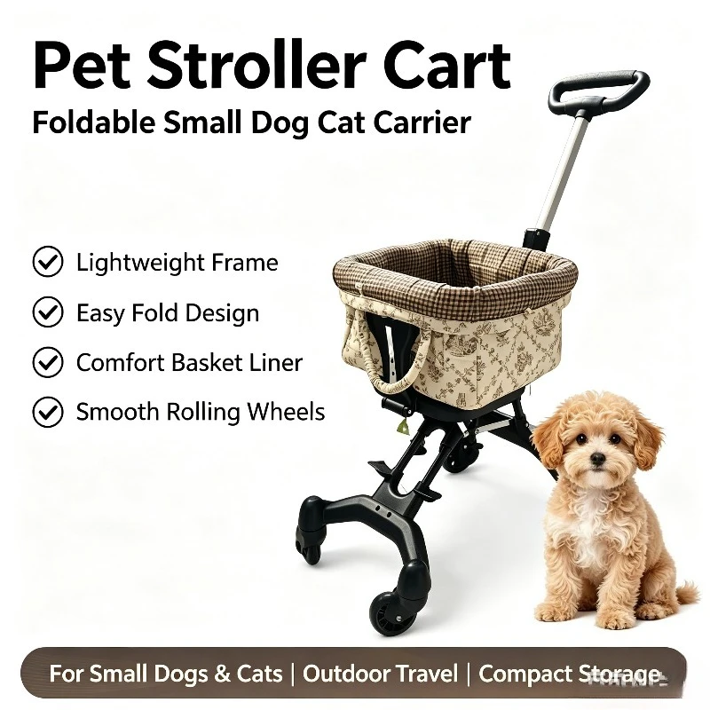 Lightweight Foldable Pet Stroller, Compact Portable Outdoor Travel Trolley Cart for Small Dogs Cats Teddy Walking Use