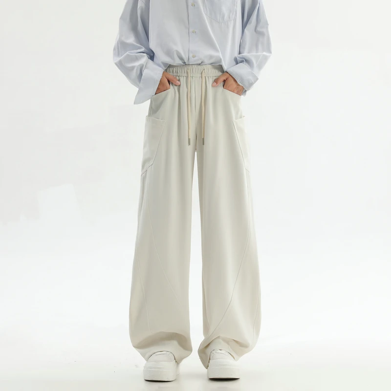 

Autumn Mens Trousers American Retro Style Wide Leg Casual Pants Loose Big Size with Side Pockets Comfortable Men Loose Fit Pants