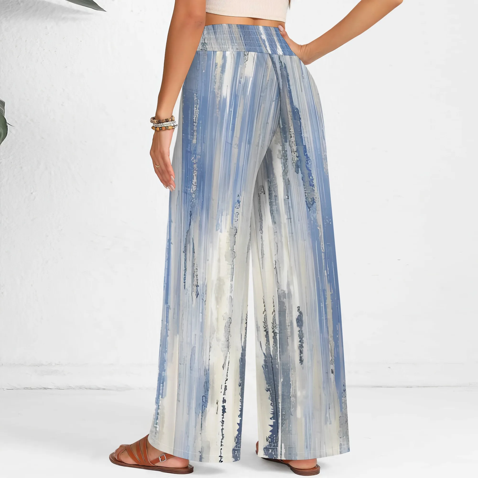 Nupusa Abstract Print Pants for Women Standard Size Summer Casual High - Waist Wide Leg Pants