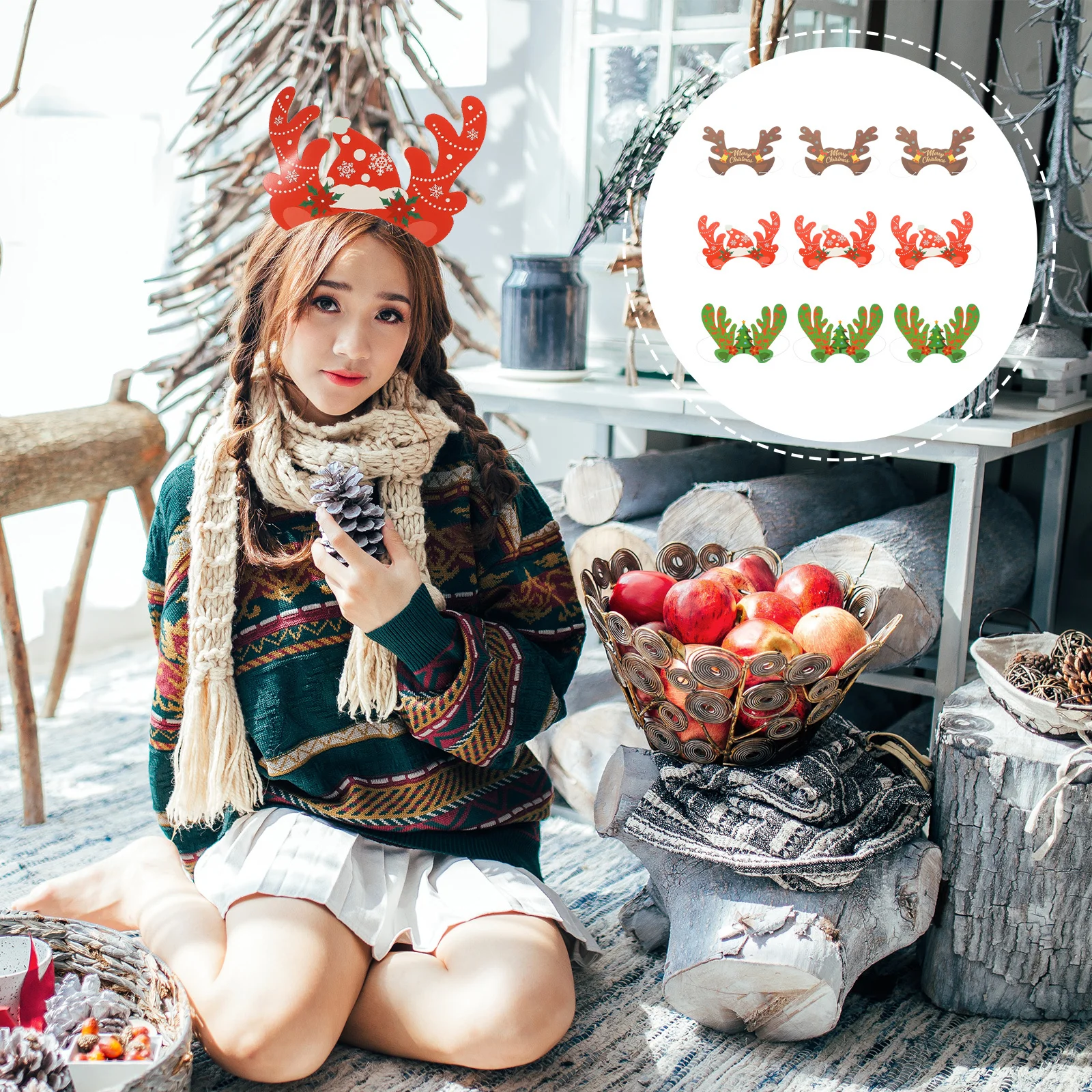 

9Pcs Reindeer Antlers Xmas Hats Christmas Head Decor for Party Cosplay Accessory Reindeer Antler Hats Lovely Xmas Headdresses