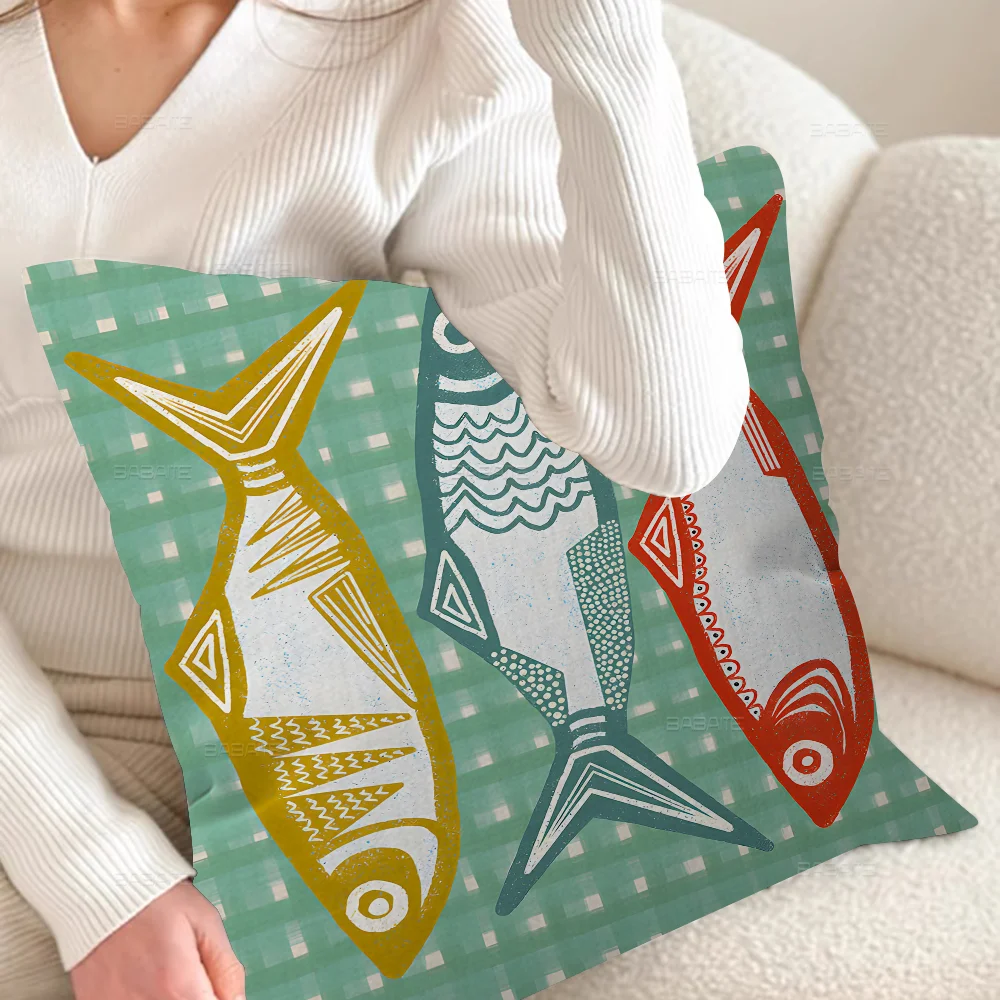 Colorful Sardine Lobster Fish Ocean Animal Maple Design Cushion Cover Happy Autumn Harvest Decor Holiday Decorati Pillow Cover