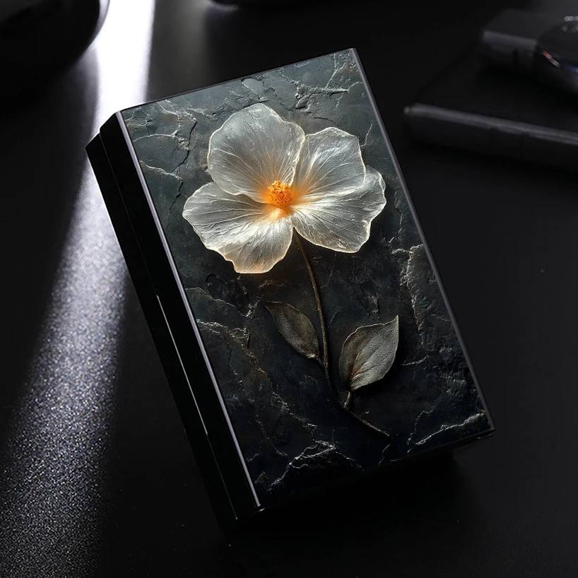 Creative Flower Pattern Cigarette Box,Practical Cigarette,Storage Box metal Box,Floral Pattern Black Case For Women