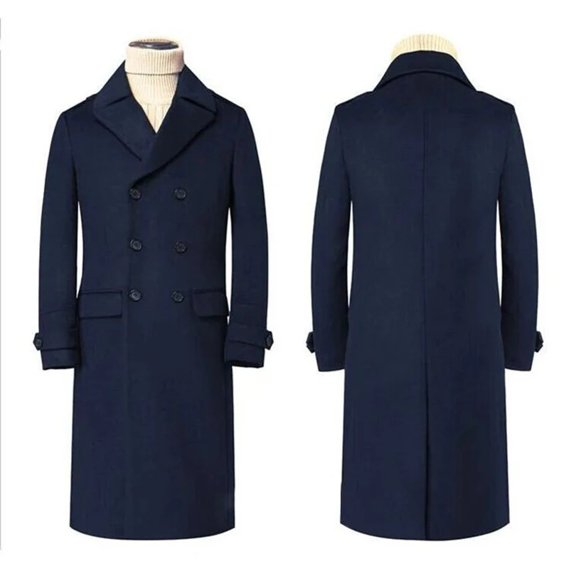 Costumes de veste à double bête pour hommes, blazer noir bleu marine, manteau long à revers Patricia, vêtements masculins sur mesure, haute qualité, hiver, 1 pièce