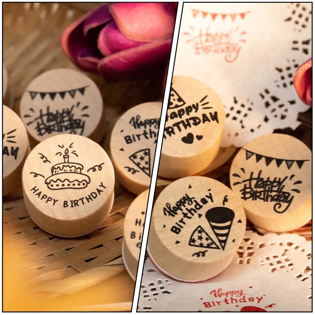 6 pçs criativo festa selos selo de madeira cores sortidas para diário planejador artesanal estilo vintage diy arte