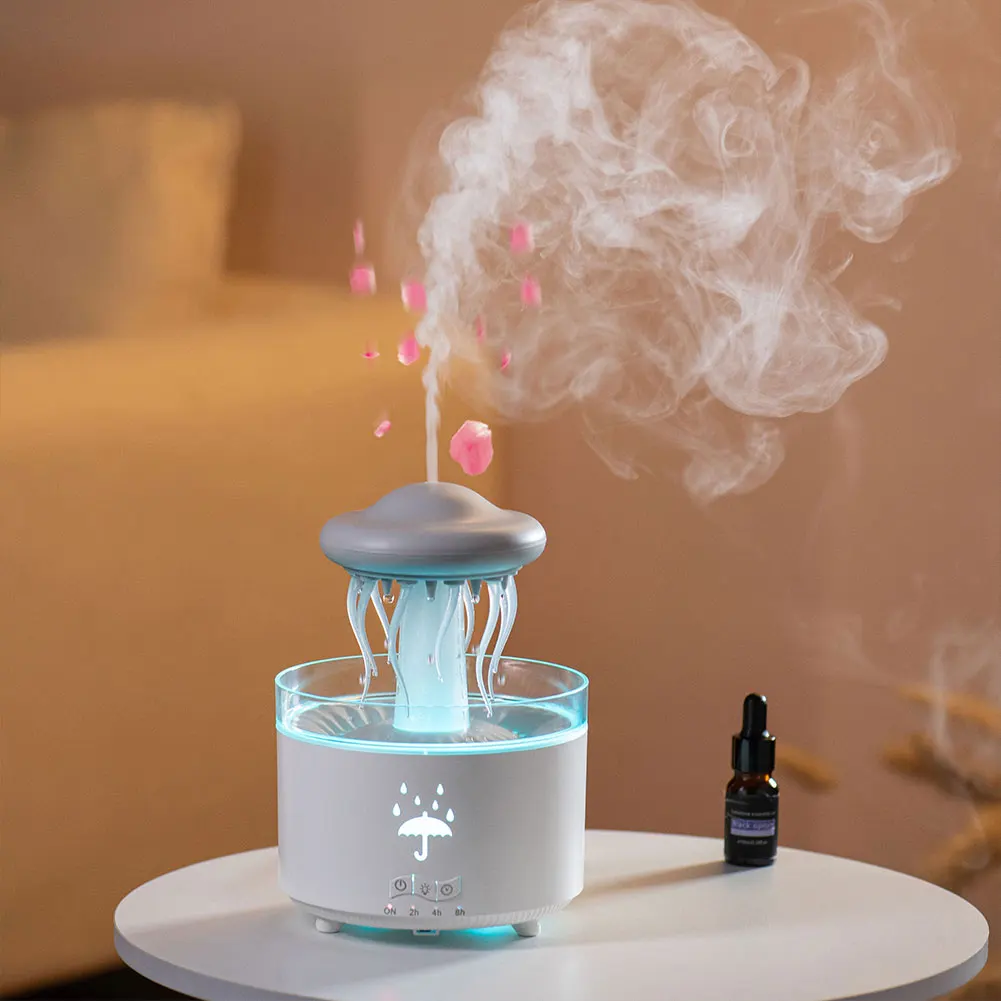 Difusor de aroma de nuvem de chuva, umidificador de ar, água-viva silenciosa, ultrassônico, fabricante de névoa fria, óleo essencial led com lâmpada noturna