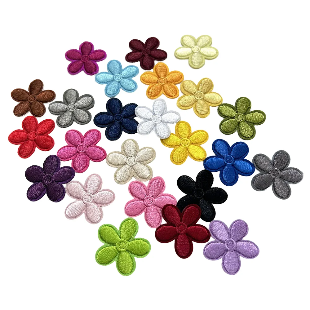 20 Teile/los 24-Farbe Fünf-Blütenblatt Blumen Stickerei Patches Kleine Aufbügeln Applikationen für Kleidung Taschen Hüte fleck Loch Reparatur