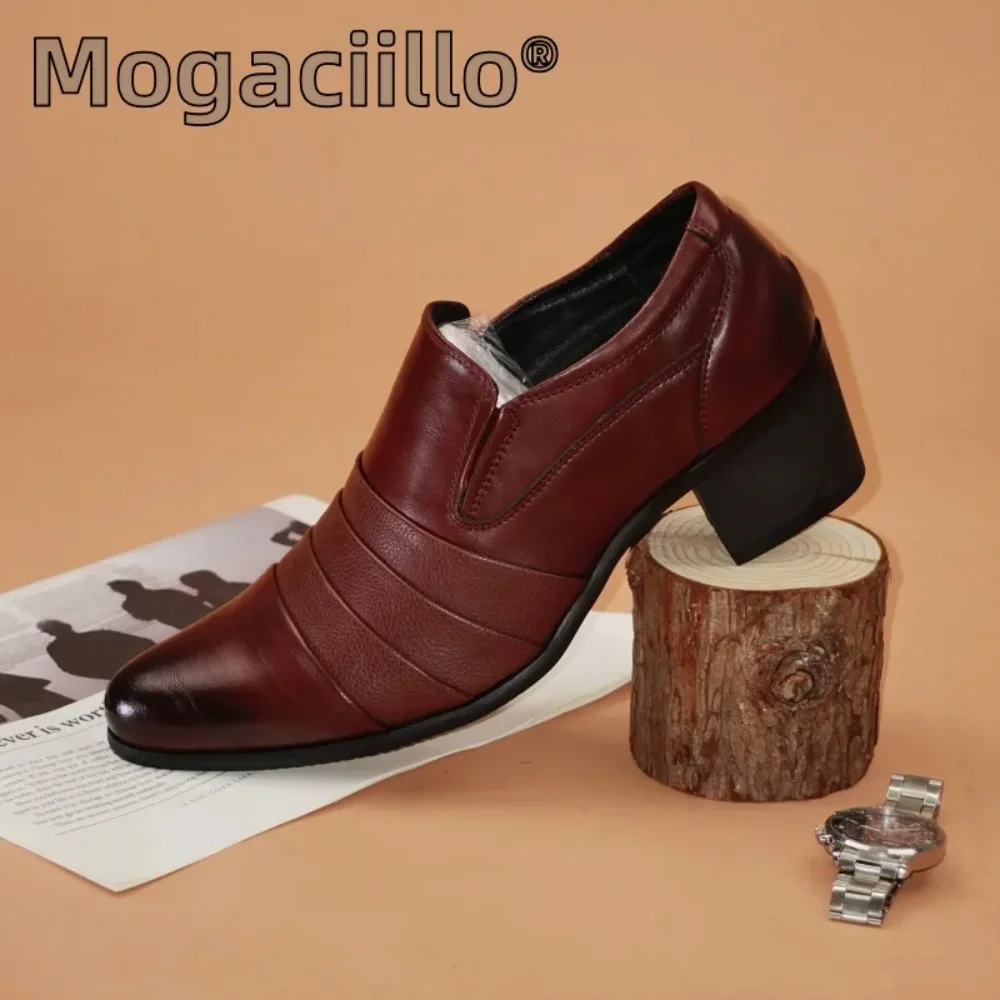 

Хит продаж: Мужские кожаные туфли на высоком каблуке в европейском и американском стиле, остроносые, элитные, для банкетов и деловых встреч, универсальные рабочие туфли для мужчин