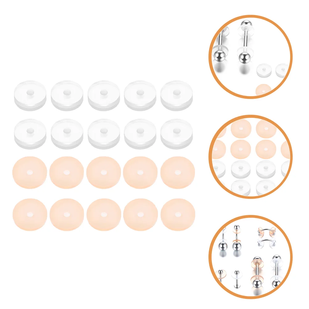 

20 Pcs Silicone Invisible Gasket Earring Backs Stopper Piercing Jewelry Pads Studs Disc for Bump