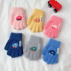 Winter Knitted Gloves Cartoon Warm Mittens Toddlers Outdoor Cartoon Pattern Cute Car Gloves for Kids Baby Girls