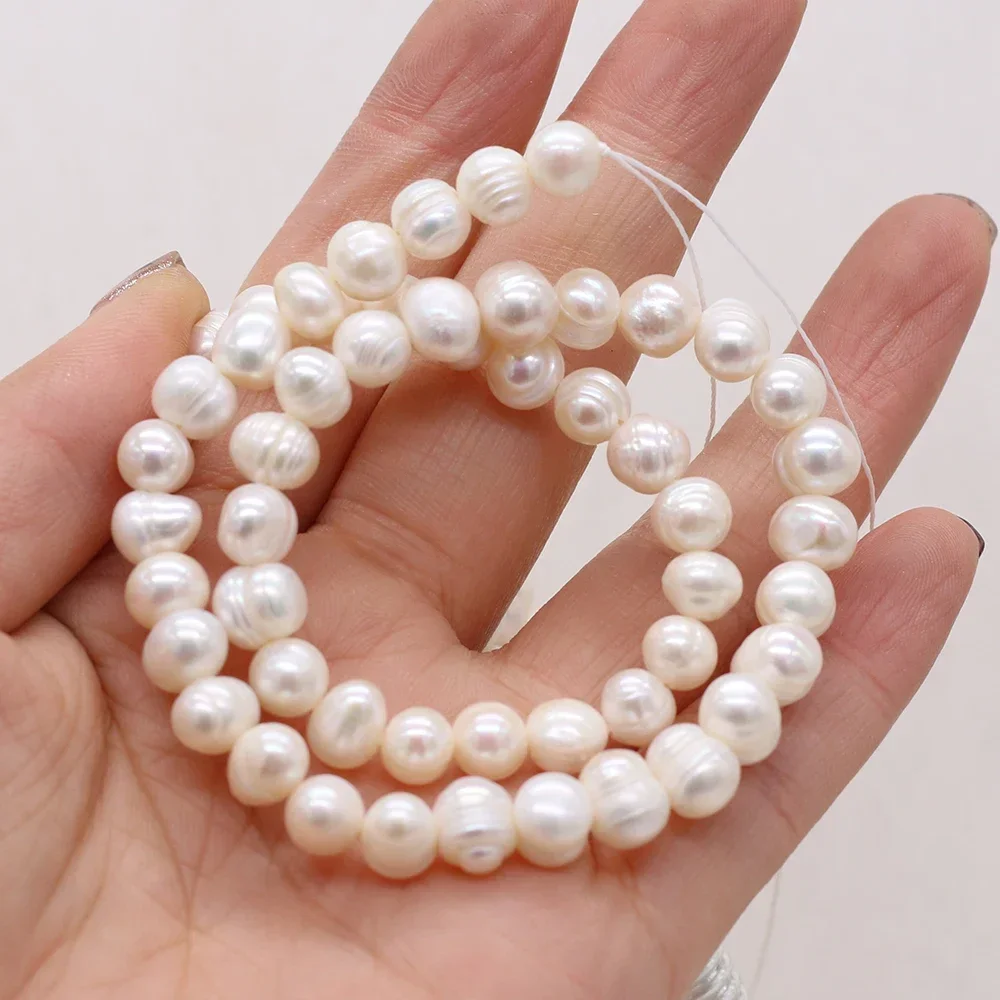 

Natural Freshwater Pearl Beaded 7-8mm White Loose Punch Oval Beads for Jewelry Making DIY Nacklace Bracelet Accessories 36cm