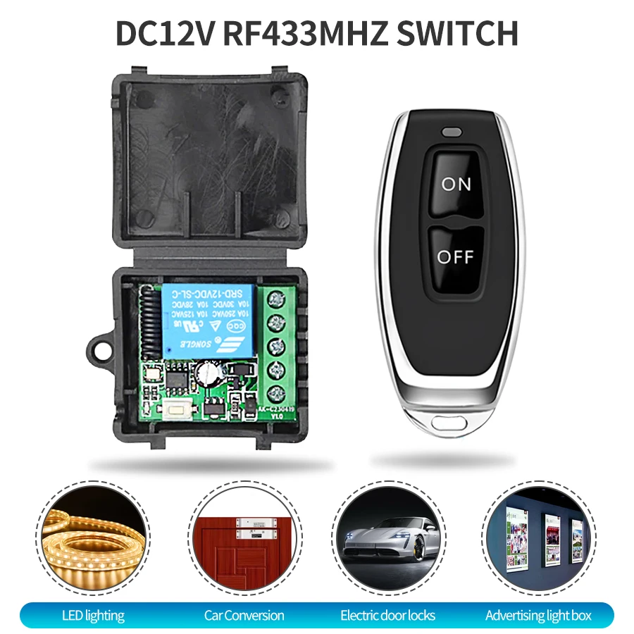 RF433Mhz Black On/Off DIY Module DC12V 10A Mini Remote Control Access Switch Warehouse Garage Wireless Remote Control