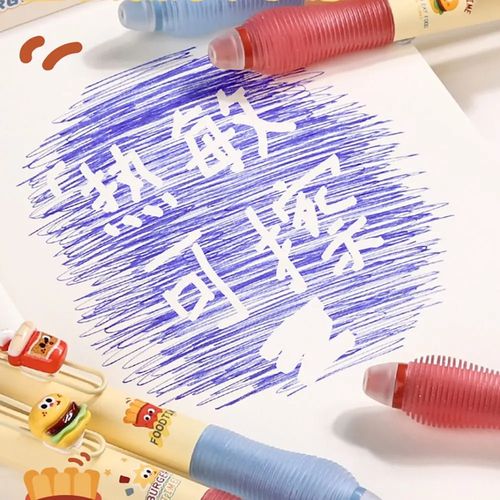 4PCS/Box Cartoon Erasable Press Gel Pen Quick Drying Neutral Pen 0.5mm Black/Blue Ink Ballpoint Pen Student Writing Tool