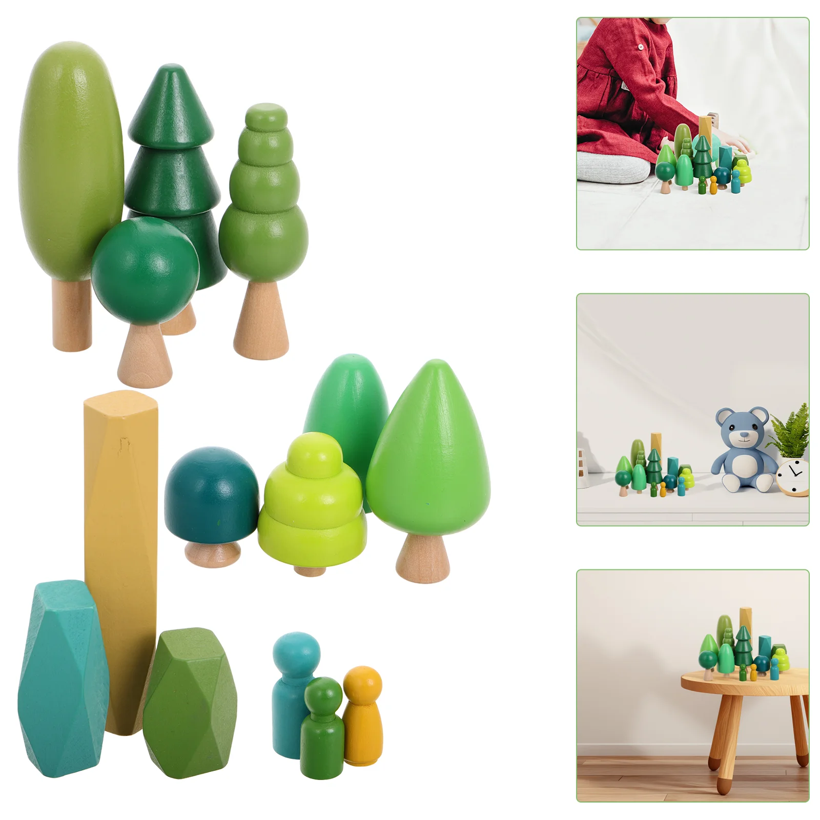 Wooden Craft Forest Tree Toys Mini Kits Cake Decorations Small Model Topper Villain Trees