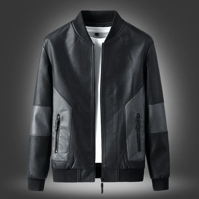 Spring Autumn Men Casual Faux Leather Coat Boys Slim Fit PU Motorcycle Biker Jacket Oversize Black Grey Outerwear 6xl 7xl 8xl