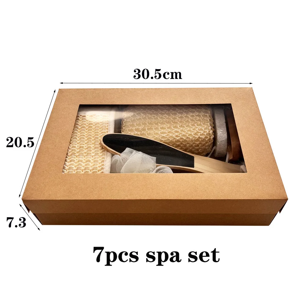 Eco-friendly Natural Sisal Bath Exfoliating Kit with Bamboo Brush Back Scrubber Foot File Loofah for Shower & Spa