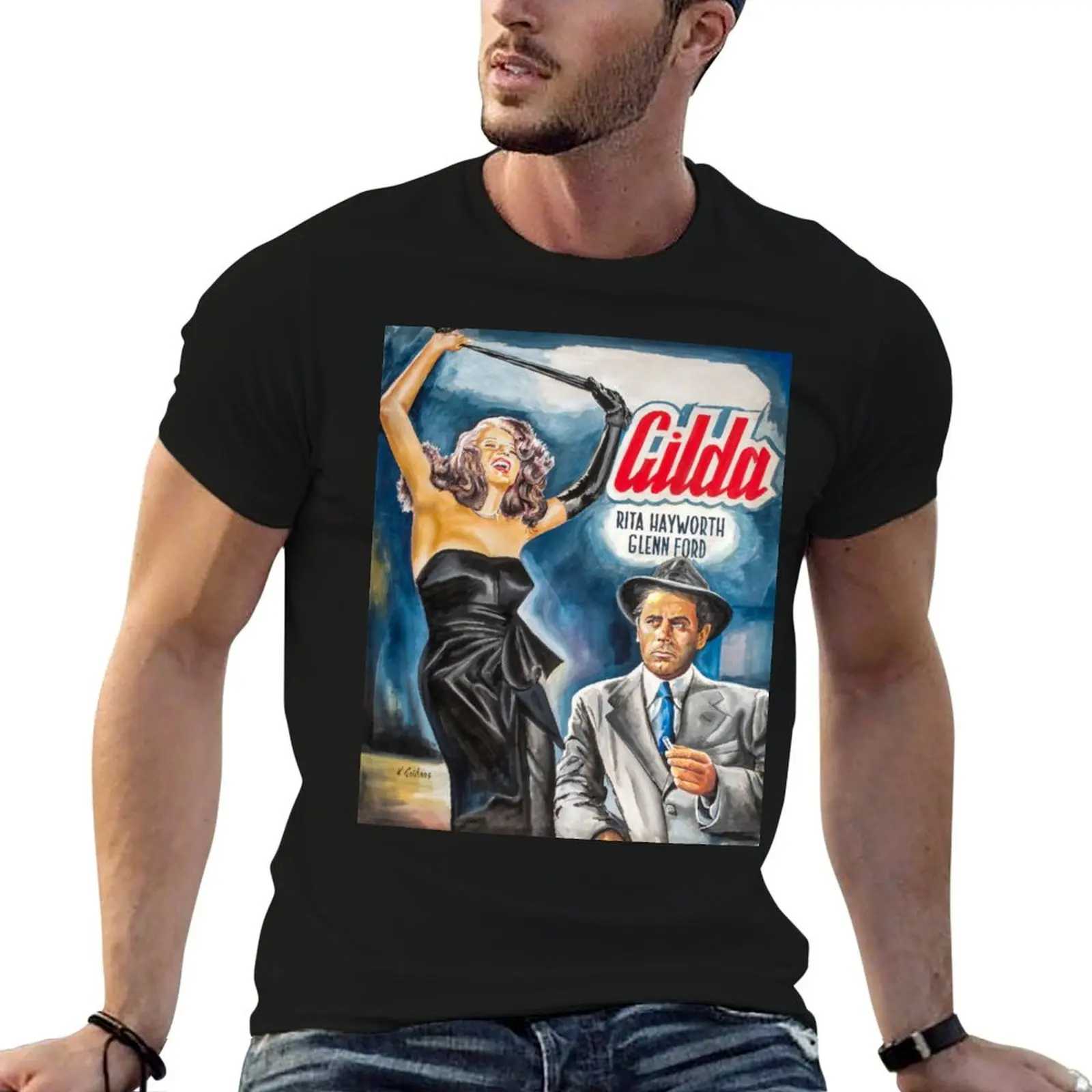Camiseta de algodão com estampa de arte de filme Gilda, Rita Hayworth, camiseta masculina de algodão, camiseta engraçada para homens