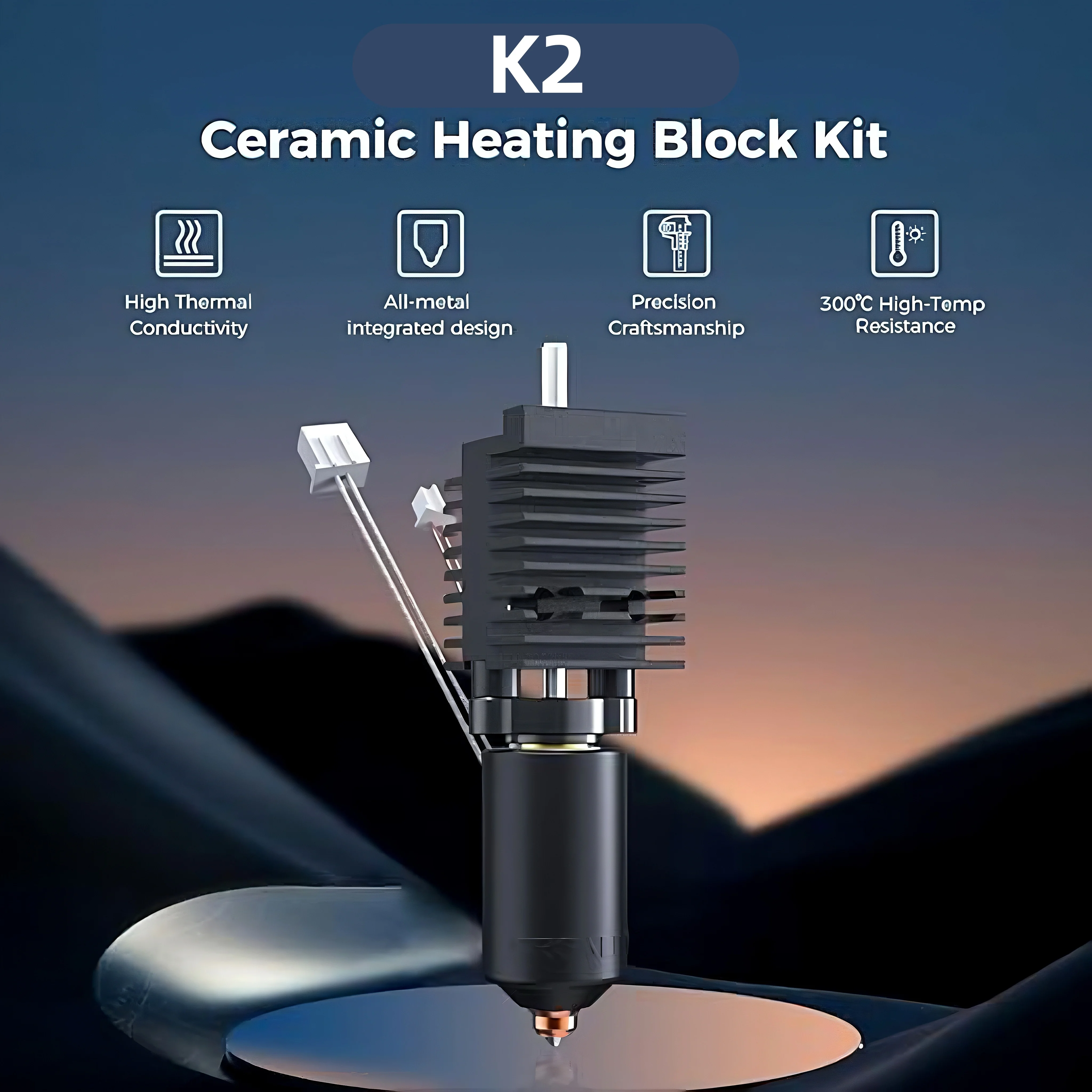 Creality K2 Ceramic Heating Head Kit 3D Printer Parts,All-in-One Nozzle for K2/K2 Pro/K2 Plus, Silicone Sleeve,Heating Block Kit