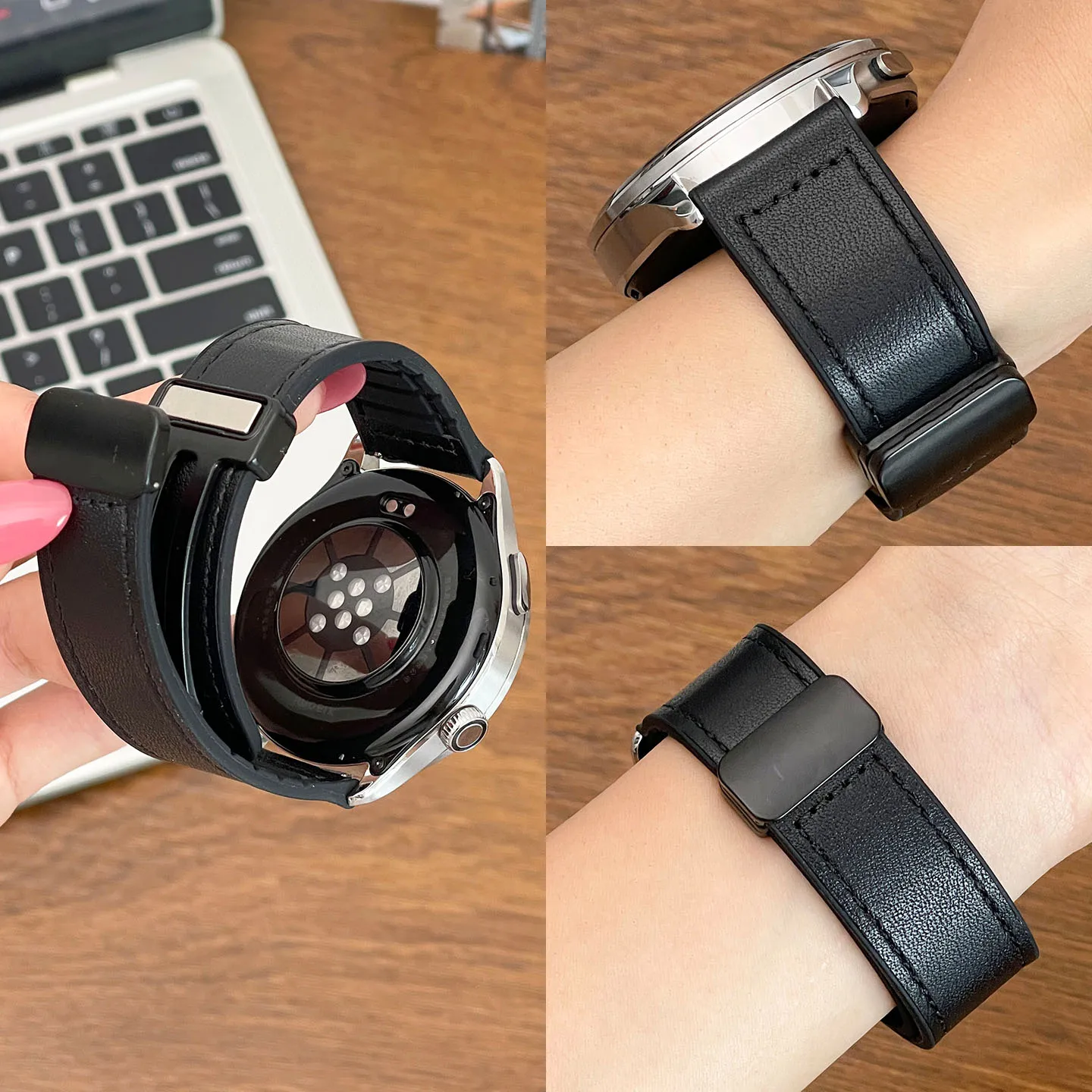 22mm Magnetic Leather+Silicone Band For Oppo Watch X X2 X3/S/4Pro Sport Wristband For Oneplus Watch 4 3 2 2R/Oneplus 46mm/Lite