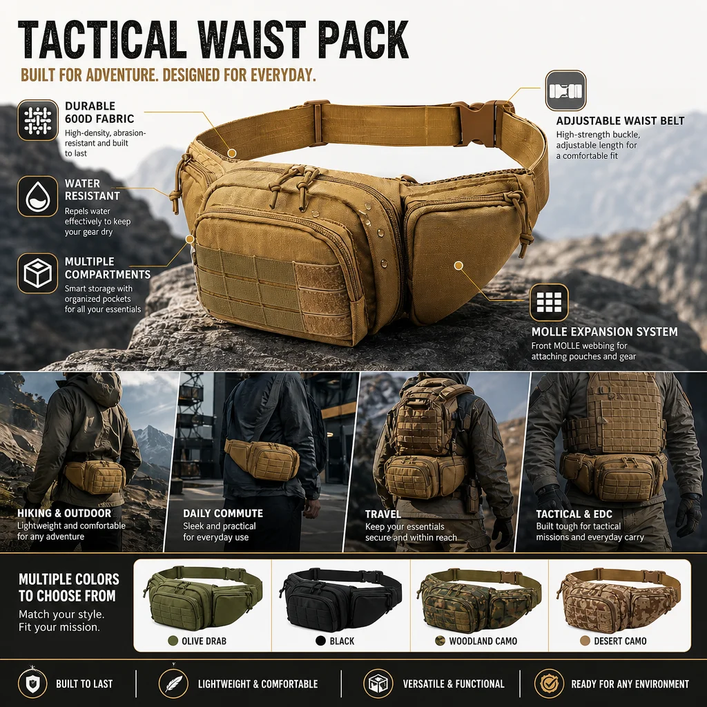 Tactical Waist Pack Outdoor Hiking Waist Bag Running Sports Functional Bag Cycling Bag Bum Bag Multi-functional Tool Shoulder