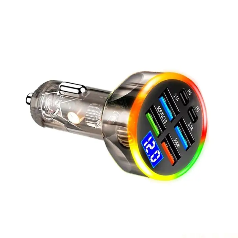 J0MA 6 Port Car Chargers Digital Voltages Monitor Colorful LED Lighting For Quick Charging Multiple Devices 200W Charging Ada