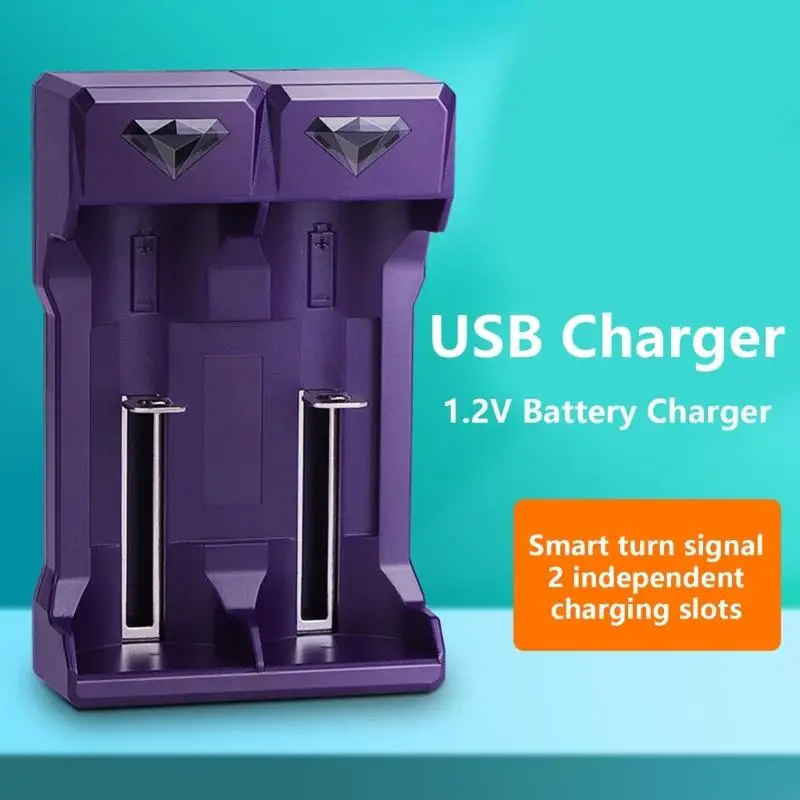 Compactly USB Battery Charger For 2A/3A Rechargeable Batteries With Double Slots And Real Time LED Status Indicator