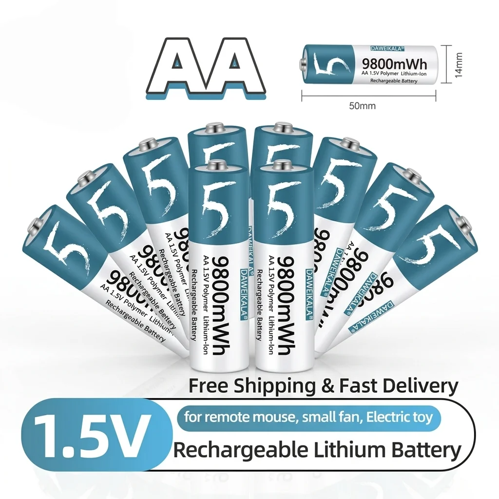 

USB-T36 1.5V AA Rechargeable Lithium Battery 9800mWh High Capacity Li-ion Battery with Type-C Fast Charging for Remote Toy Fan