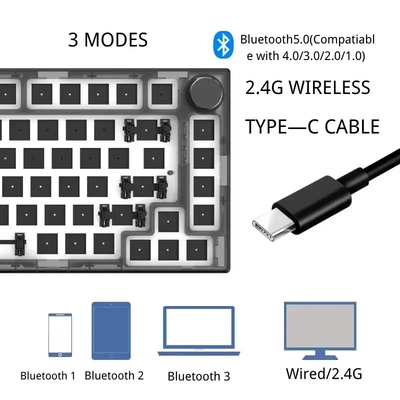 Imagem -03 - Feker-wireless Kit Teclado Mecânico Teclado Personalizado Hot Swap Rgb Dial Knob Qmk Mais Via Silicone Pad Ik75 v3 Pro 75 Diy