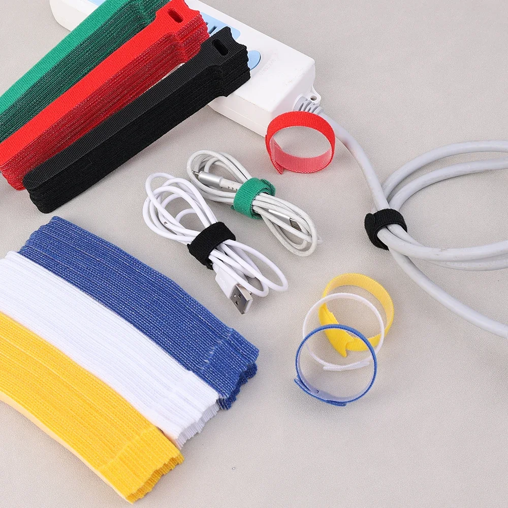Releasable Nylon Cable Ties Loop Wrap Bundle Tie T-type Cable Organizers Multifunction Network Wire Adhesive Fastener Straps